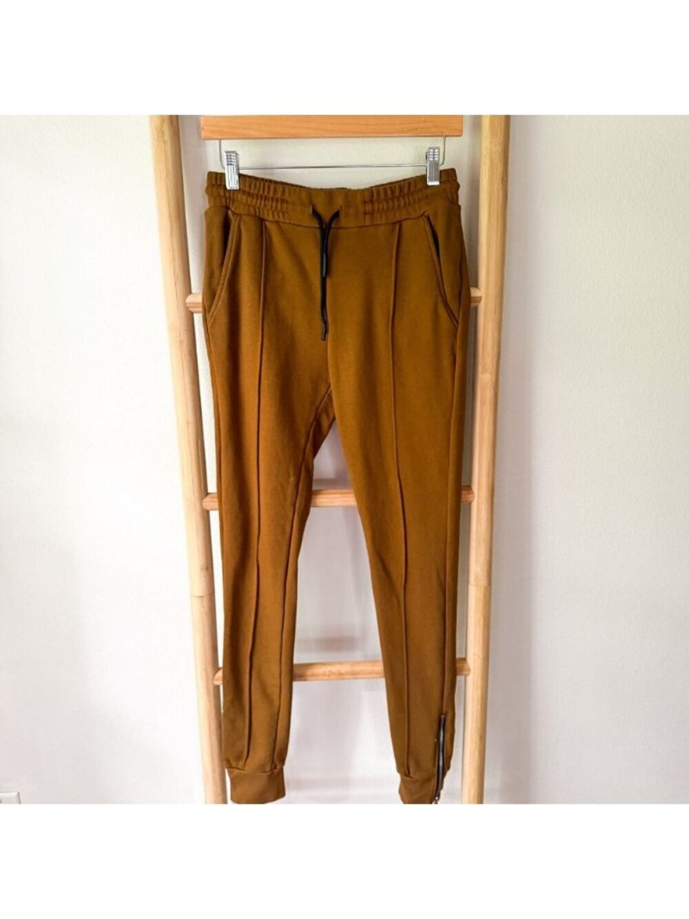 The Set Brown Jogger Sweatpants Zip Ankle Drawstring Cotton Men’s Size Small